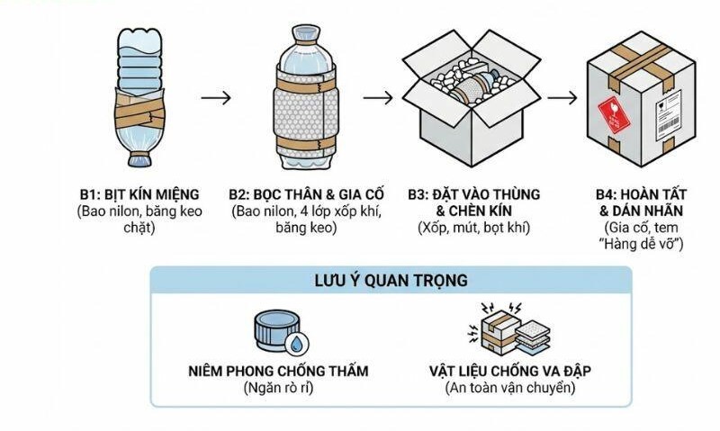 Đóng hàng chất lỏng sao cho an toàn - Chuẩn bị chai lọ kín, nguyên seal